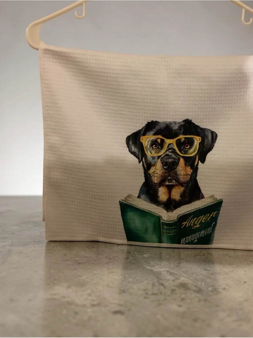 Towel with Rottweiler Reading Anger Management Text nwot